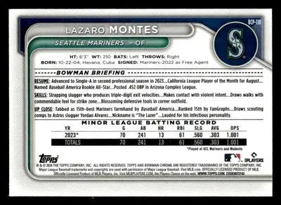 2024 Bowman #BCP-110 Lazaro Montes Chrome Prospects - Baseball Card Single
