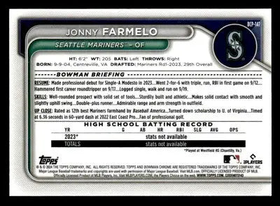 2024 Bowman #BCP-147 Jonny Farmelo Chrome Prospects - Baseball Card Single