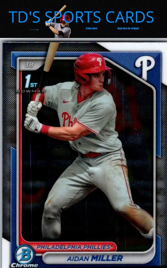 Baseball trading card of Aidan Miller from 2024 Bowman Chrome Prospects series