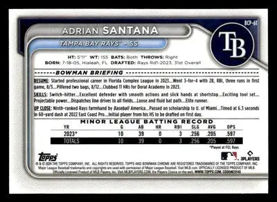 2024 Bowman #BCP-61 Adrian Santana Chrome Prospects - Baseball Card Single