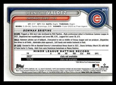 2024 Bowman #BCP-7 Derniche Valdez Chrome Prospects - Baseball Card Single