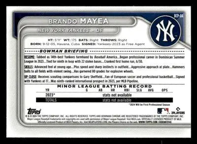 2024 Bowman #BCP-84 Brando Mayea Chrome Prospects - Baseball Card Single