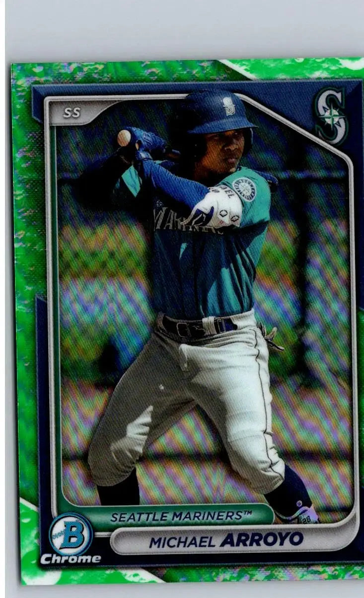 Michael Arroyo Chrome baseball card from 2024 Bowman Arroyo Chrome Prospects Lunar Glow Refractors