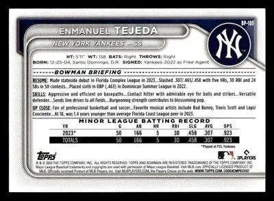 2024 Bowman #BP-103 Enmanuel Tejeda Prospects - Baseball Card Single