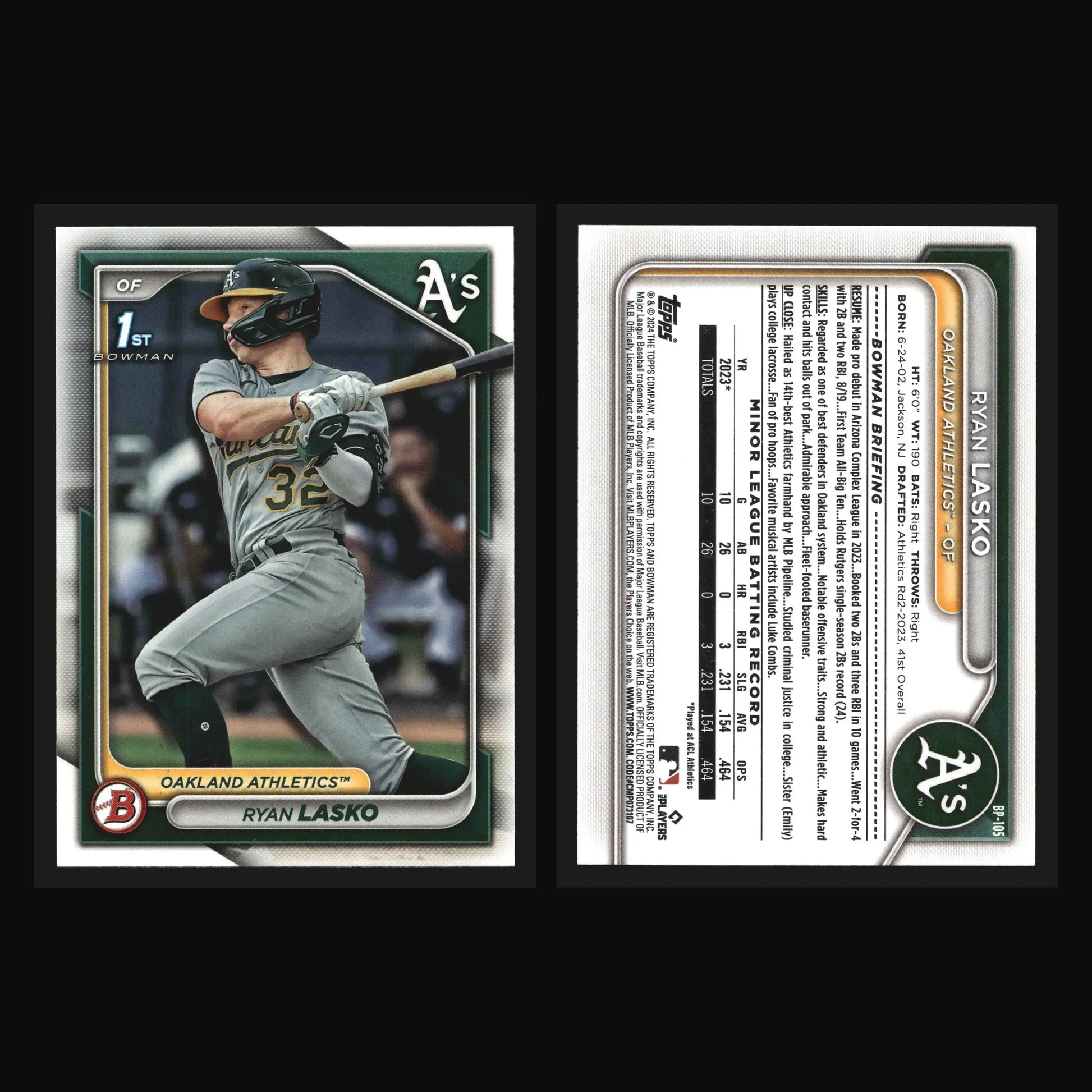 2024 Bowman #BP-105 Ryan Lasko Athletics 1st Bowman