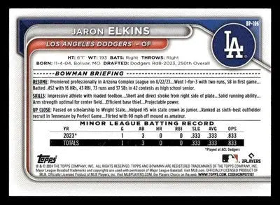 2024 Bowman #BP-106 Jaron Elkins Prospects - Baseball Card Single