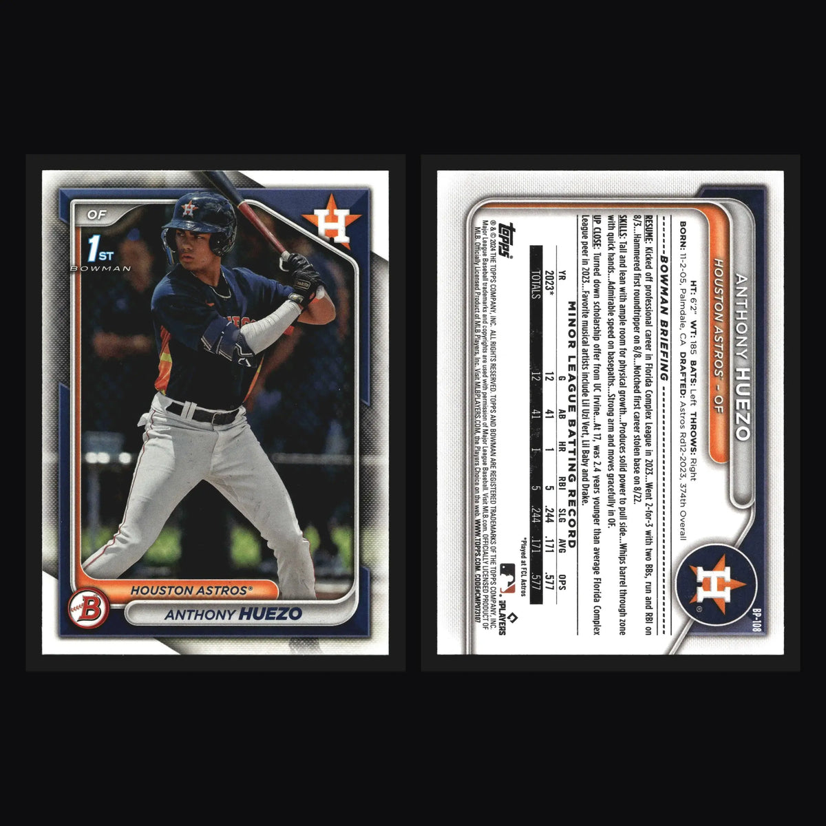 2024 Bowman #BP-108 Anthony Huezo Astros 1st Bowman - Baseball Card Single