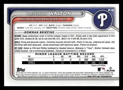 2024 Bowman #BP-113 TayShaun Walton Prospects - Baseball Card Single
