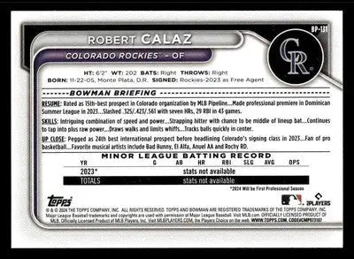 2024 Bowman #BP-131 Robert Calaz Prospects - Baseball Card Single