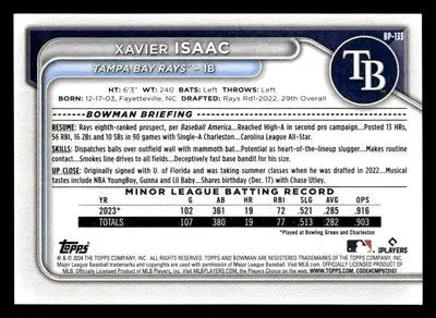 2024 Bowman #BP-133 Xavier Isaac Prospects - Baseball Card Single