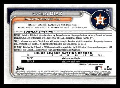 2024 Bowman #BP-135 Camilo Diaz Prospects - Baseball Card Single