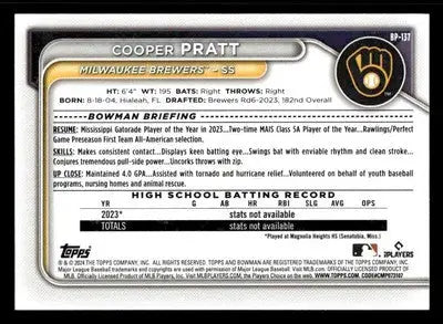 2024 Bowman #BP-137 Cooper Pratt Prospects - Baseball Card Single
