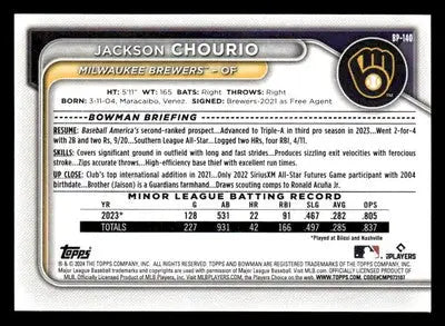 2024 Bowman #BP-140 Jackson Chourio Prospects - Baseball Card Single