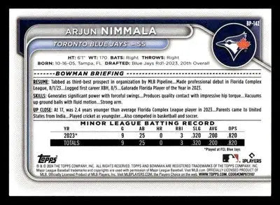 2024 Bowman #BP-142 Arjun Nimmala Prospects - Baseball Card Single