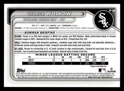 2024 Bowman #BP-144 George Wolkow Prospects - Baseball Card Single