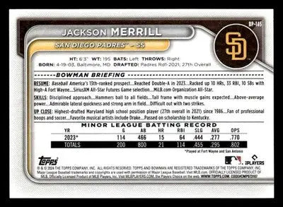 2024 Bowman #BP-145 Jackson Merrill Prospects - Baseball Card Single