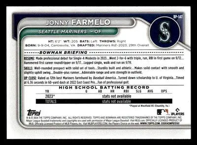 2024 Bowman #BP-147 Jonny Farmelo Prospects - Baseball Card Single