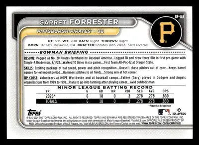 2024 Bowman #BP-148 Garret Forrester Prospects - Baseball Card Single