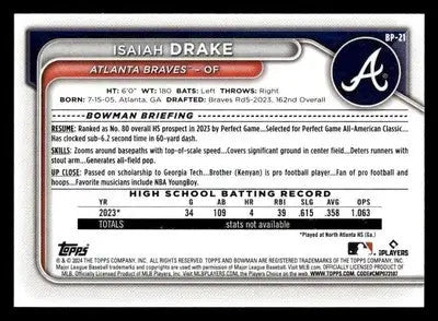 2024 Bowman #BP-21 Isaiah Drake Prospects - Baseball Card Single