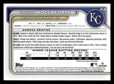 2024 Bowman #BP-33 Carson Roccaforte Prospects - Baseball Card Single