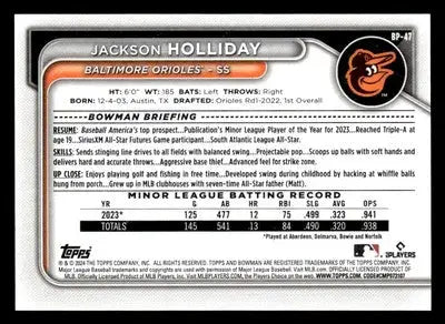 2024 Bowman #BP-47 Jackson Holliday Prospects - Baseball Card Single