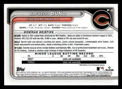 2024 Bowman #BP-51 Alfredo Duno Prospects - Baseball Card Single
