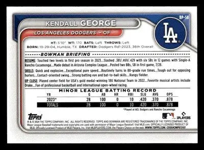 2024 Bowman #BP-58 Kendall George Prospects - Baseball Card Single