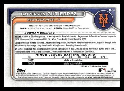 2024 Bowman #BP-59 Daiverson Gutierrez Prospects - Baseball Card Single