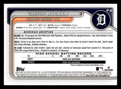 2024 Bowman #BP-65 Carson Rucker Prospects - Baseball Card Single
