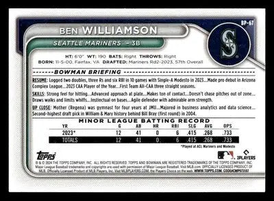 2024 Bowman #BP-67 Ben Williamson Prospects - Baseball Card Single