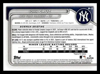 2024 Bowman #BP-77 John Cruz Prospects - Baseball Card Single