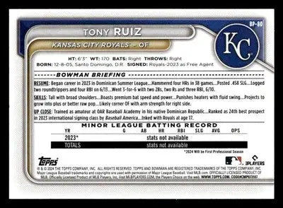 2024 Bowman #BP-80 Tony Ruiz Prospects - Baseball Card Single