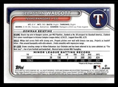 2024 Bowman #BP-81 Sebastian Walcott Prospects - Baseball Card Single