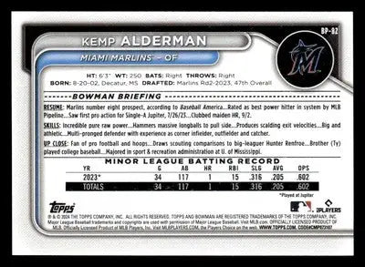 2024 Bowman #BP-82 Kemp Alderman Prospects - Baseball Card Single