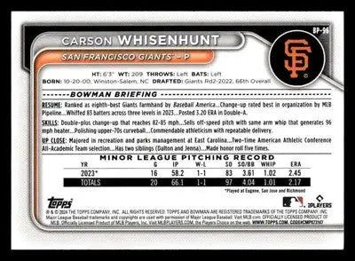 2024 Bowman #BP-96 Carson Whisenhunt Prospects - Baseball Card Single