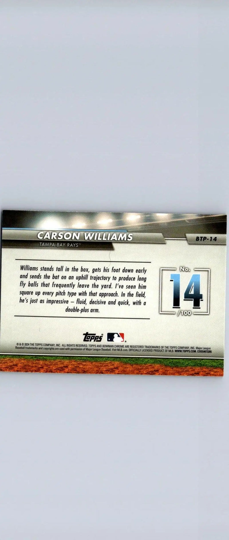 2024 Bowman #BTP-14 Carson Williams Bowman Scouts Top 100 baseball card display