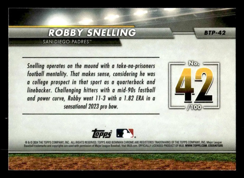 2024 Bowman #BTP-42 Robby Snelling Bowman Scouts’ Top 100 - Baseball Card Single