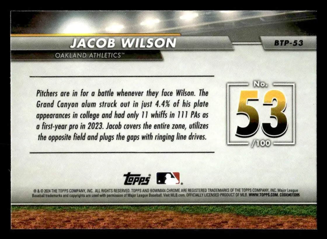 2024 Bowman #BTP-53 Jacob Wilson Bowman Scouts’ Top 100 - Baseball Card Single