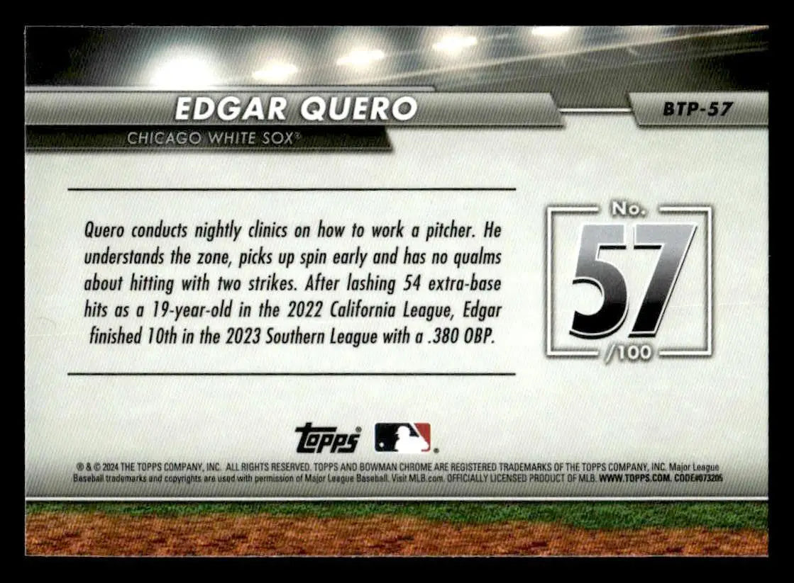 2024 Bowman #BTP-57 Edgar Quero Bowman Scouts’ Top 100 - Baseball Card Single