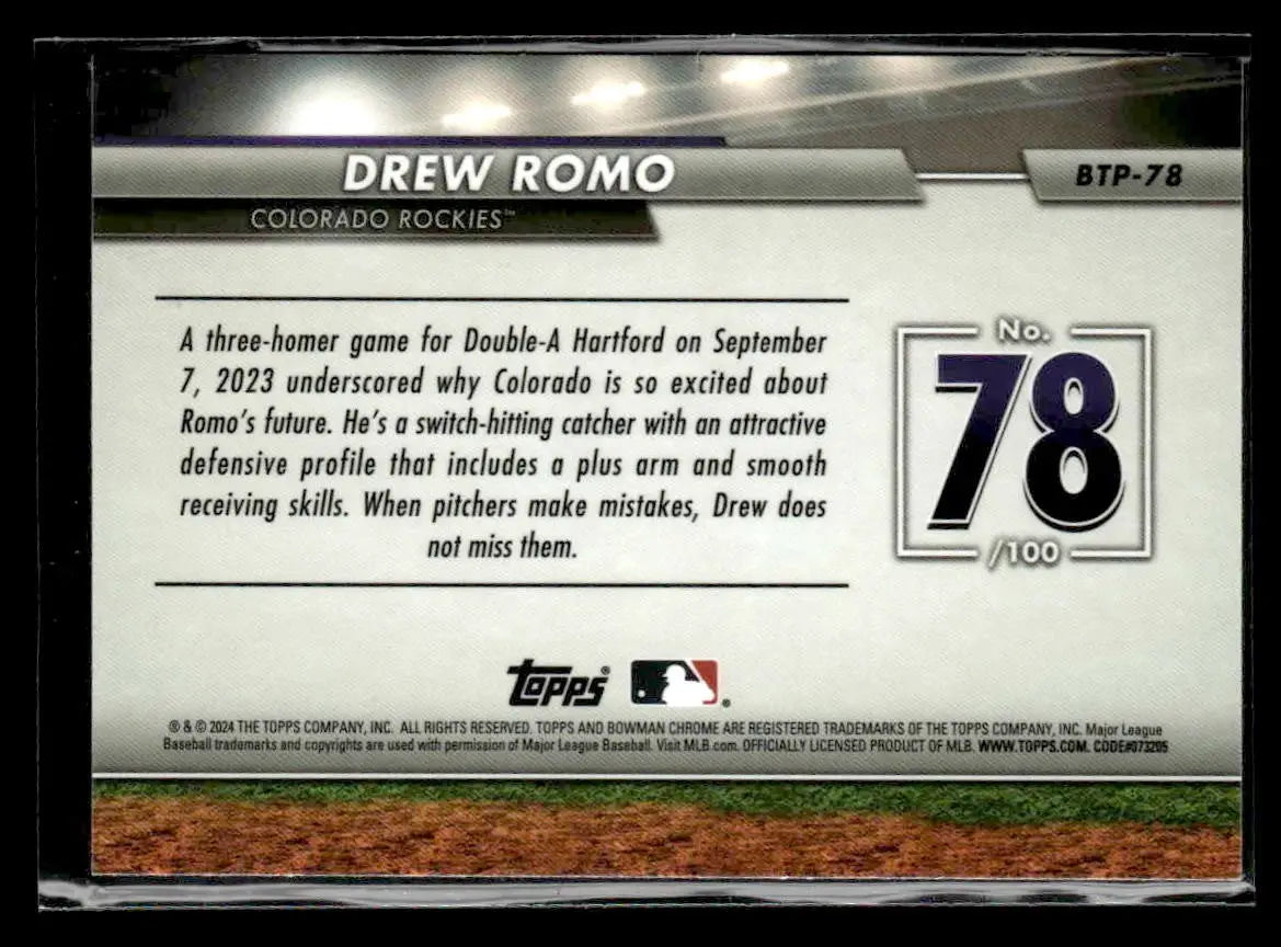 2024 Bowman #BTP-78 Drew Romo Bowman Scouts’ Top 100 - Baseball Card Single