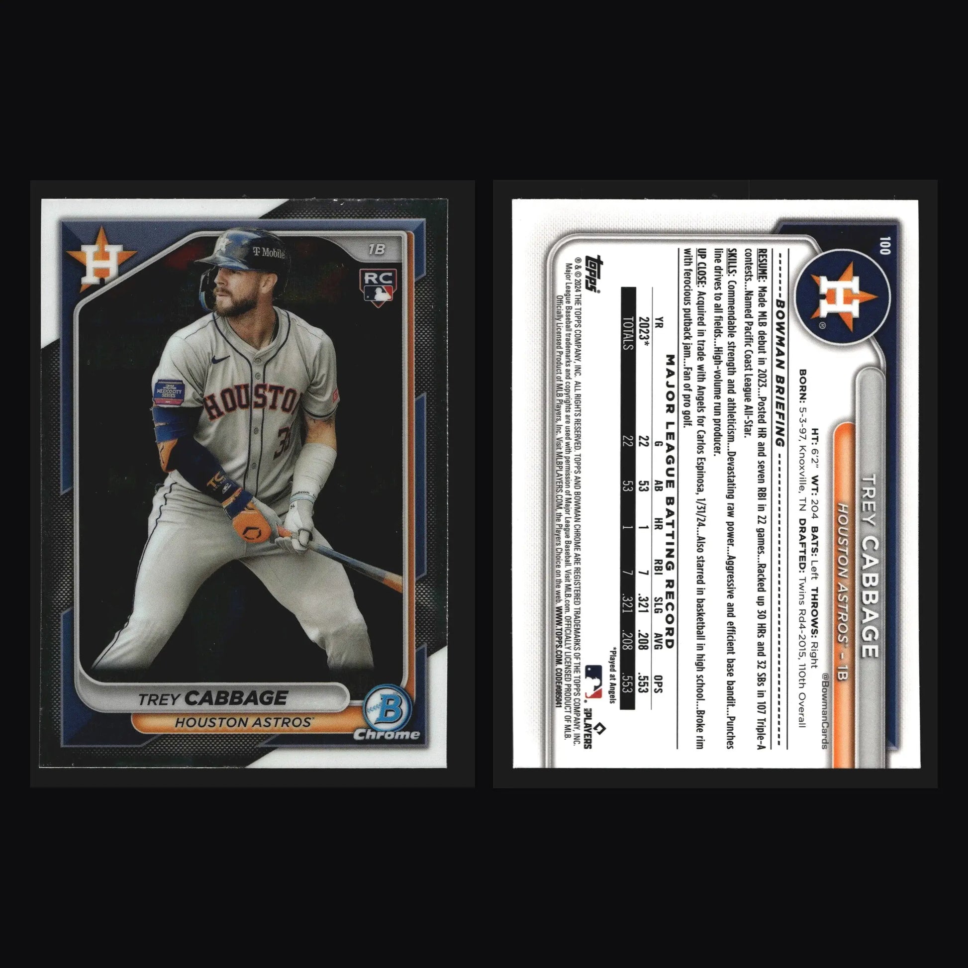 2024 Bowman Chrome #100 Trey Cabbage Houston Astros RC