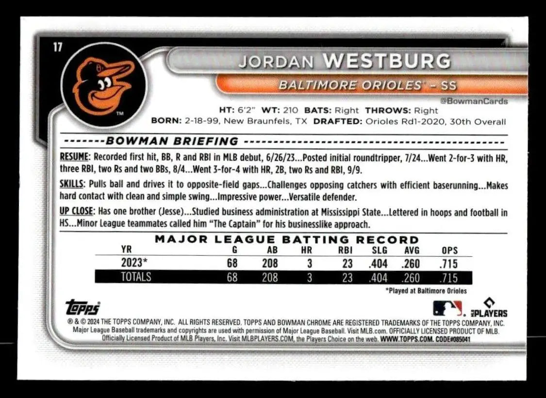 2024 Bowman Chrome #17 Jordan Westburg
