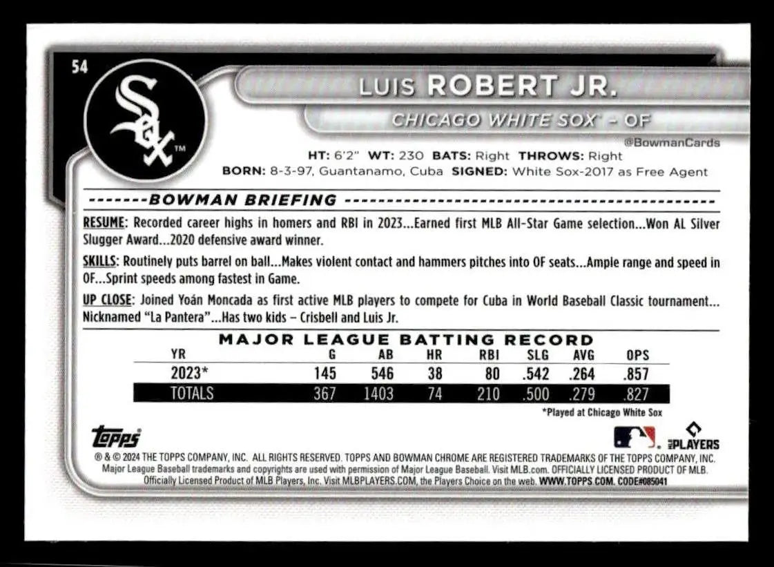 2024 Bowman Chrome #54 Luis Robert Jr. - Baseball Card Single