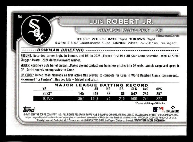 2024 Bowman Chrome #54 Luis Robert Jr. - Baseball Card Single