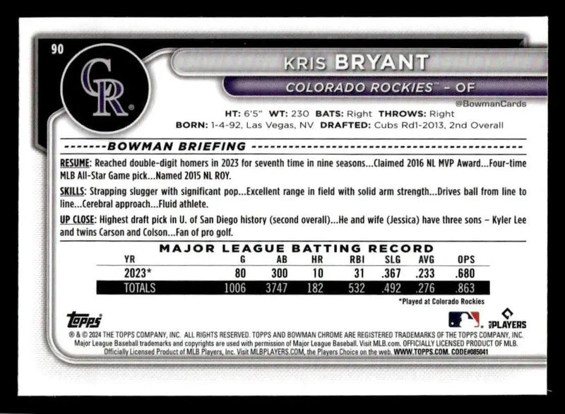 2024 Bowman Chrome #90 Kris Bryant - Baseball Card Single