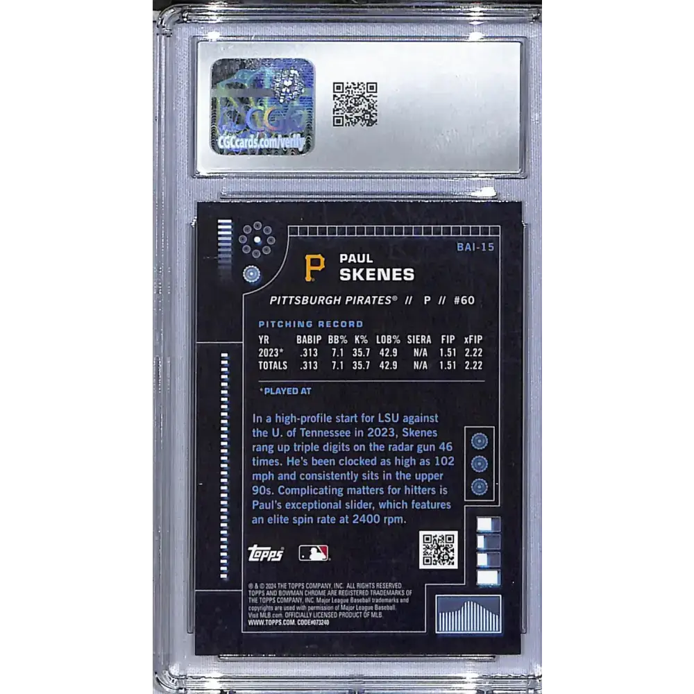 2024 Bowman Chrome Bowman A.I. #BAI-15 Paul Skenes CGC 10 Gem Mint Pittsburgh Pirates - Baseball Card Single