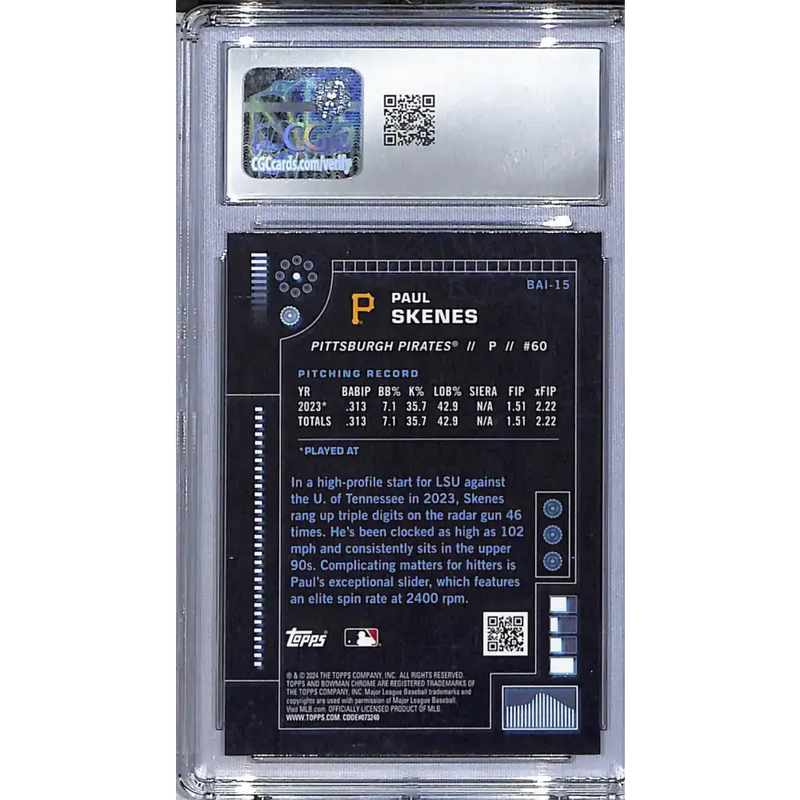 2024 Bowman Chrome Bowman A.I. #BAI-15 Paul Skenes CGC 10 Gem Mint Pittsburgh Pirates - Baseball Card Single
