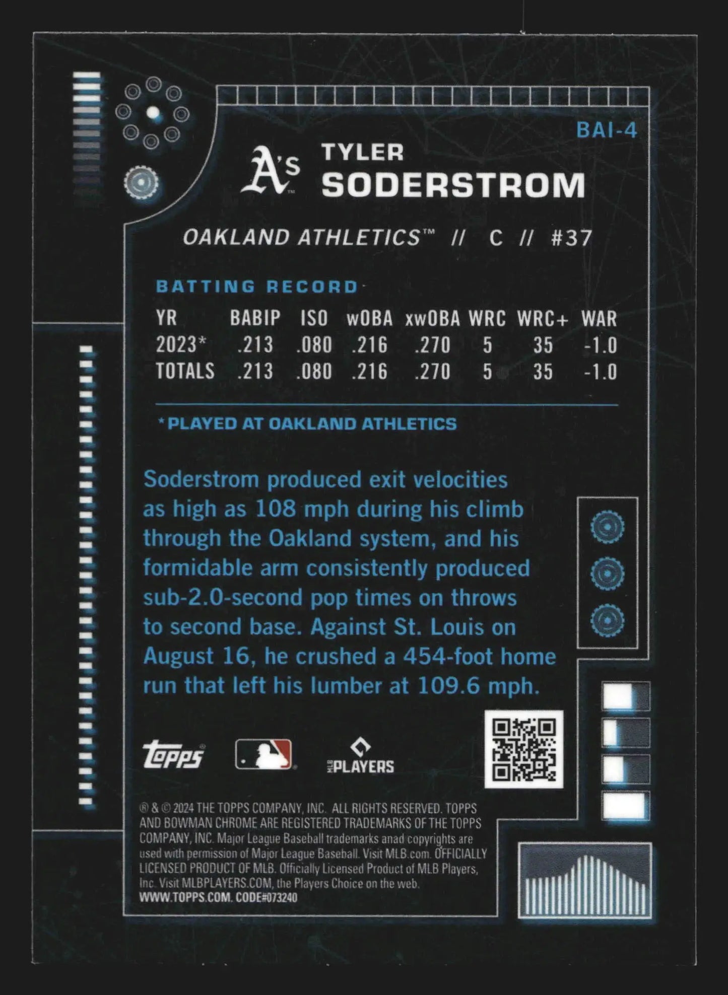 2024 Bowman Chrome Bowman A.I. #BAI-4 Tyler Soderstrom Refractor RC - Baseball Card Single
