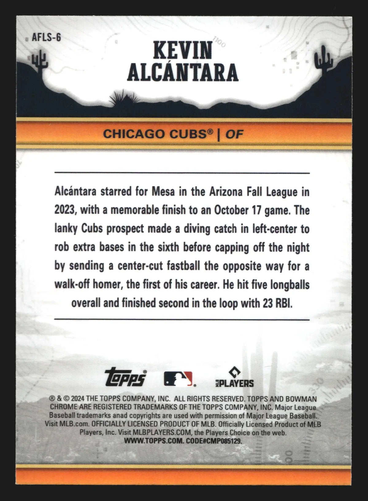 2024 Bowman Chrome #AFLS-6 Kevin Alcantara Arizona Fall League Stars Cubs - Baseball Card Single
