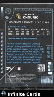 2024 Bowman Chrome AI JACKSON CHOURIO #BAI-16 Insert Milwaukee Brewers